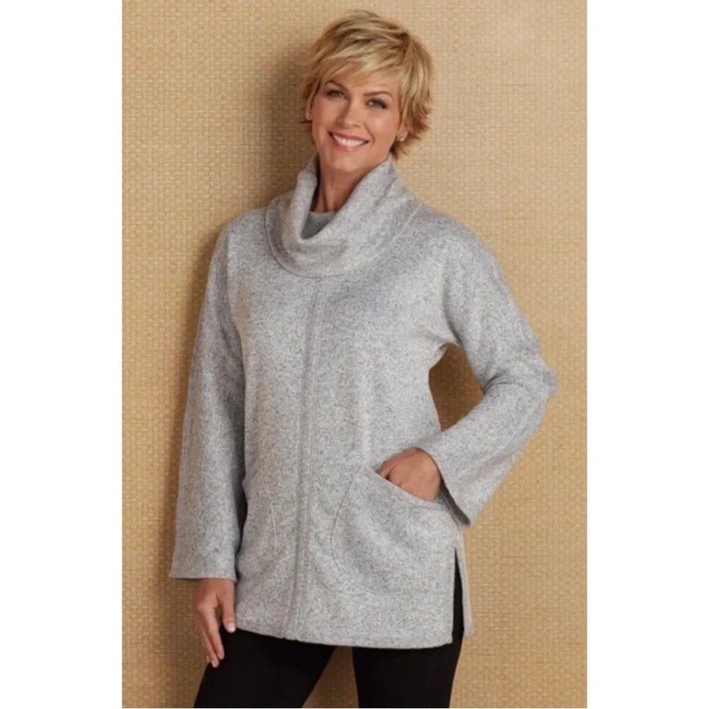 Soft Surroundings So Cozy Cowl Neck Gray Tunic Pullover Sweater